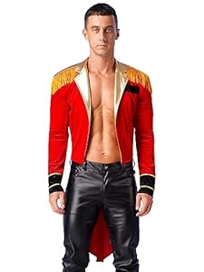 Vxuxlje Zirkuskostüm Für Herren Erwachsene Ringmaster Showman Kostüm Cosplay Uniform Karnevalsparty Fracco Jacke Anzug Blazer Show Rot M