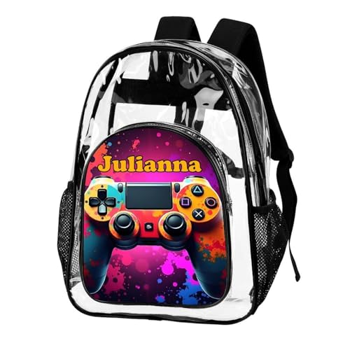 Personalized Gamer Controller Black Clear Backpack For Kids Custom School Clear Backpack for Boys Girls With Name Back to School Gifts Travel PVC Transparent Book Bags For Stadium Gifts2