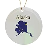 Circle Porcelain Ornament - Image of Alaska in Flag Colors with State Name Maps in Exotic Outline