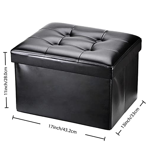 Docvania 17" Small Storage Ottoman Foot Rest Stool Short Ottoman Foot Stools Foldable Footrest Faux Leather Folding Storage Thicker Foam Rectangle Collapsible Bench,Black #TOP2