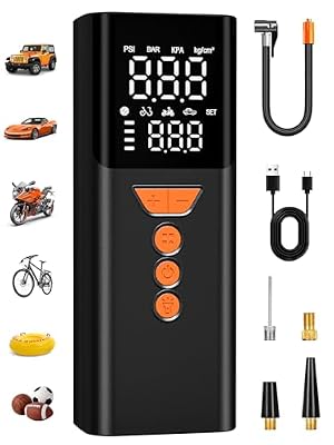 JivDaw Tire Inflator Portable Air Compressor, 150PSI Cordless Air Pump for Car Tires with Auto Shut-Off, Portable Tire Pump for Car, Bike, Motorcycle and Balls