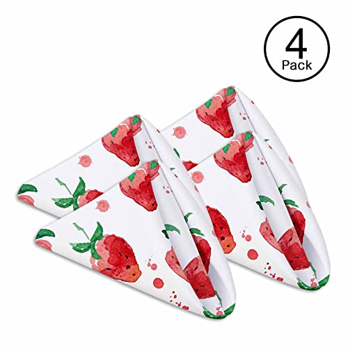 Mxocom Red Strawberry Cloth Napkins Set Of 4 Lovely Fruit Fresh Berry Tempting Bright Watercolor Art Dinner Napkins Washable For Home, Parties, Weddings And Banquet 18 X 18 Inch #TOP1