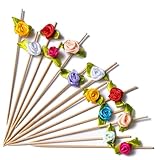 PuTwo Colorful Flower Cocktail Picks 4.7 Inch 100pcs Bamboo Fancy Skewers Toothpicks for Appetizers Food Drink Fruit Sandwich BBQ Wedding Charcuterie Boards Accessories Cocktail Party Supplies