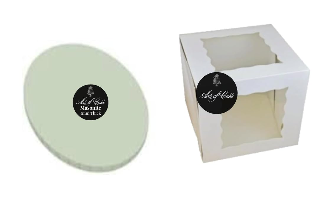 Art of cake® Masonite Cake Board (5mm) and 2 Sided Window Tall Cake Box (Sage, 10")