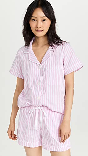 Image of Bed Head PJs Women's Short Sleeve Woven Cotton Sateen Shorty Pajama Set - Organic, Soft, Lightweight, Classic Fit Sleepwear