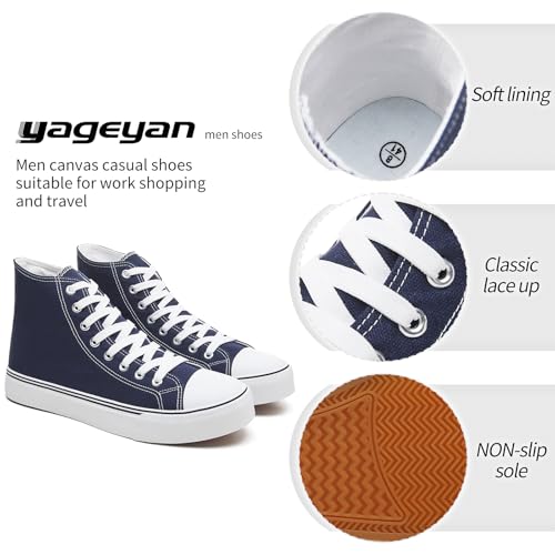 Image of yageyan Men's High Top Canvas Sneakers Fashion Lace up Walking Shoes Casual Classic