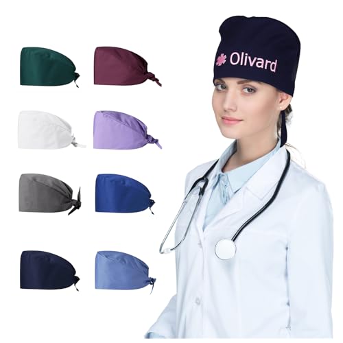 OXYEFEI Personalized Embroidered Pure Cotton Scrub Cap for Women/Men,Custom Icon Text,Doctor Surgical Cap, Solid Color Nurse Cap, Adjustable Heart Buckle, Beauty Salon Work Cap
