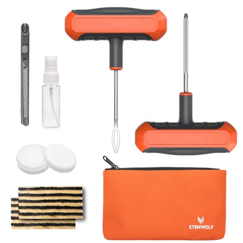 ETENWOLF Flat Tire Repair Kit with Plugs 16 Pcs, Heavy Duty Tire Plug Kit for Car, Motorcycle, ATV, Jeep, Truck, Tractor (Vivid Orange)