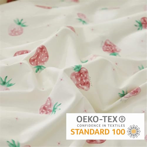 Image of Strawberry Duvet Cover Set Queen Size Kawaii Strawberry Printed on Cream White Bedding Set with 2 Pillowcases 3Pcs Kids Cute Fruit Reversible Microfiber Comforter Cover for Girls Women