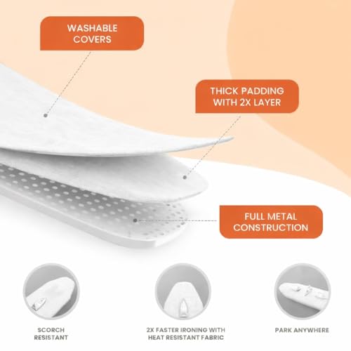 Image of JAIMINI Home Wall Mount Ironing Table /Board | Space-Saving & Foldable Mechanism | White | DIY Assembly | Easy-Release Lever, Removable Cotton Cover & Mounting Hardware