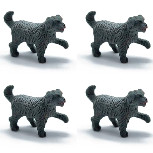 Acan Tradineur - Pack de 4 Figuras de Perro de Color Gris para belén - Fabricado en plástico - Figuras Decorativas Divertidas para Nacimiento, Navidad - 3,5 x 2 x 5,2 cm