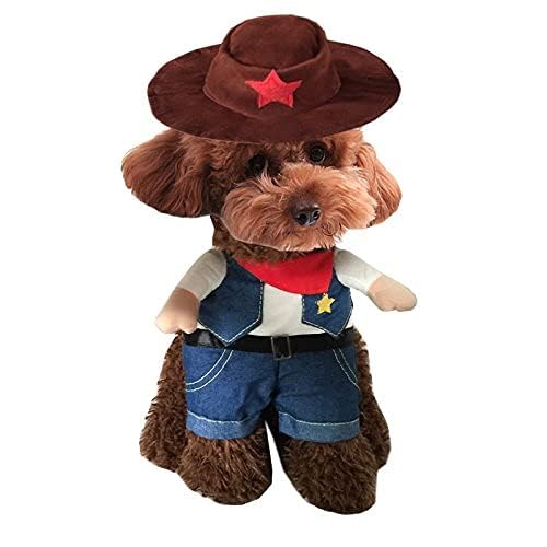 Hotumn Cowboy Dog Costume with Hat - Cat & Small Dog(M) Halloween Costume