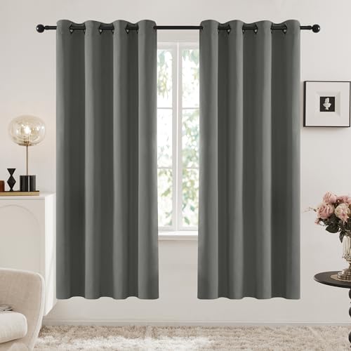 Image of Deconovo Solid Room Darkening Curtains Thermal Insulated Blackout Curtains Grommet Blind Curtains for Living Room 52W x 63L Inch Light Grey 1 Pair