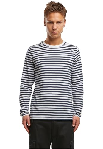 Brandit Top Manga Larga Hombre Camiseta Manga Larga Azul Marino/Blanco M 100% algodón Regular