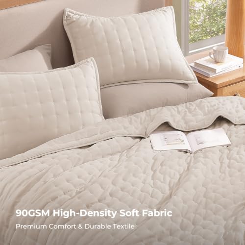 Image of Litanika King Quilt Bedding Set, 3 Pieces Beige Bedspreads & Coverlets Set | Cloud-like Soft, Breathable, lightweight, All-Season, Multi-Scenario, Machine Washable