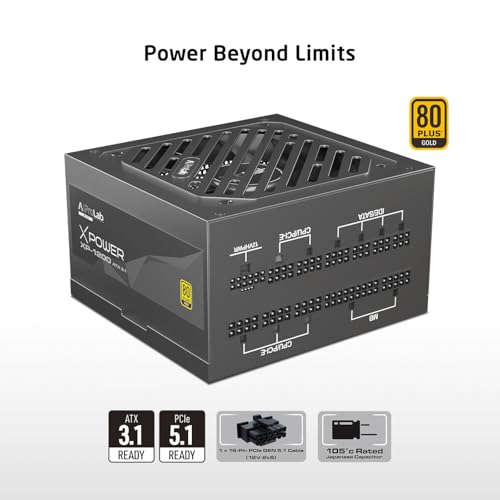 Image of ProLab Design XPower XP-1200 Power Supply Unit|1200w 80+Gold|Fully Modular|Japanese Capacitor|ATX 3.1 PCIE 5.1 Support|600w 12v-2x6 Connector|120mm Hydro Bearing Fan|Black Flat Cables|5 Year Warranty