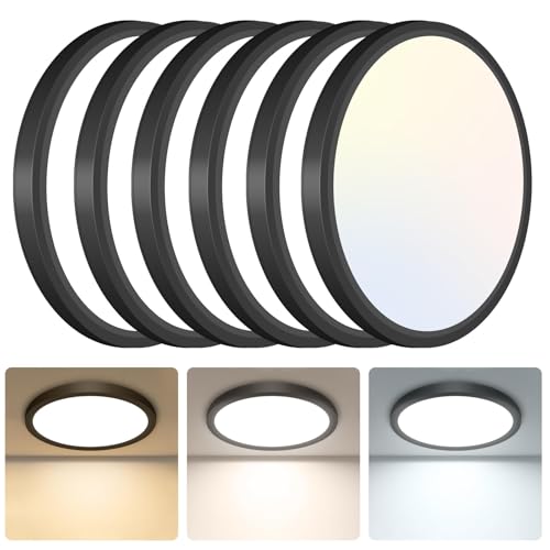 libtit 6Pack 7 inch Flush Mount Ceiling Light - 15W 1500Lm Surface Mount LED Light Fixture,3000k/4000k/6500k Color Selectable, Black Thin Flat Round LED Lamp for Bathroom Kitchen Laundry by libtit - Used condition - Image 8