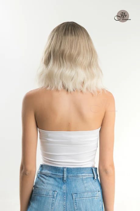 Miniatura 3 de SASHA - Peluca corta ondulada con flequillo, mezcla de rubio, balayage, rizada, longitud al hombro, sin pegamento, para fiesta, Halloween, pelucas