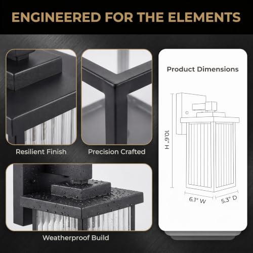 hameso Black Wall Mount Porch Lights Modern Outdoor Lighting Fixtures - image 8