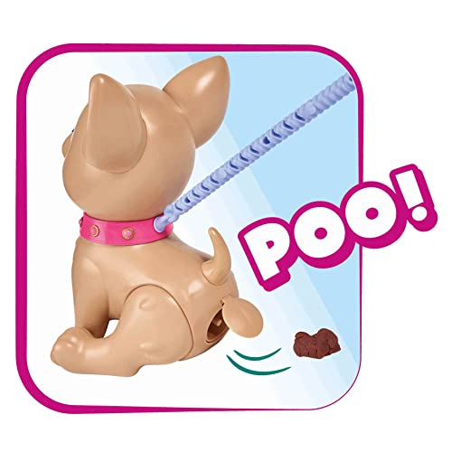Simba 105893264 - Chichi Love PooPoo Puppy Chihuahua Spielzeug Hündchen aus Kunststoff, zum Gassi gehen, inklusive Leine, Leckerlis und Zubehör, für Kinder ab 3 Jahren