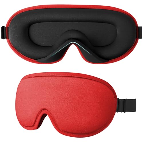 Supefisher Mascherina per Dormire, 2024 Mascherina per Dormire per Uomini e Donne, 3D Mascherina per gli Occhi per Bloccare la Luce al 100%, Maschera per il Sonno Pisolino Meditazione Viaggi (Rosso)