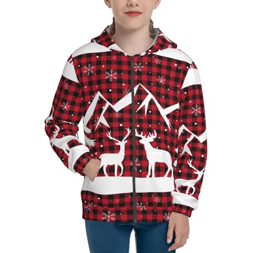 Christmas Buffalo Plaid Kid Hoodies Boys Zip Up Sweatshirts Girls Pullover with Pocket3