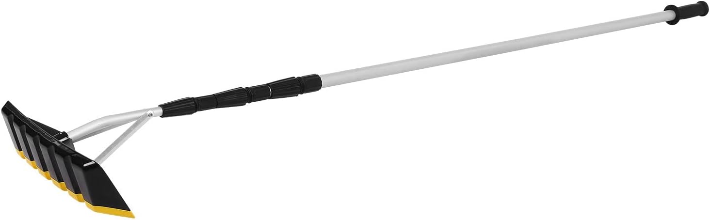 review 21ft Telescopic Roof Rake Roof Snow Rake, Extension Light Weight Aluminum Rake, Snow, Wet Leaves, Debris Removal Tool,safe and labor-saving,6.5Ft-21Ft (Black)