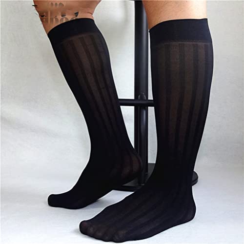 GAOGAO Super Thin Men's Stripe Dress Socks Sweat Absorbing Knee High Socks Business Over The Calf Stocking3