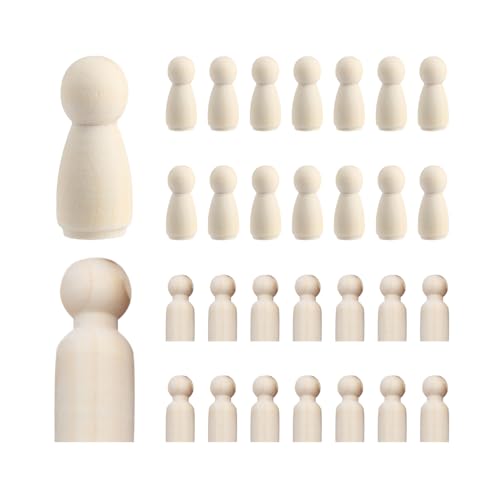 Bojueshaw 20PCS Unfinished Wooden Peg Dolls DIY Paintable Wood Figures for Crafting, Natural Colour Puppets for Kids' Creative Painting Projects