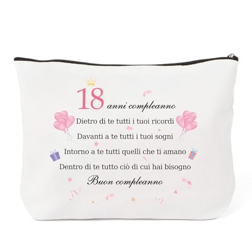 Regalo 18 Anni Compleanno - Regali per Compleanno 18 Anni Ragazza Nipoti Amica Sorella Cugino,Regali agazza Originali,Regali 18 Borsa per Cosmetici Personalizzato
