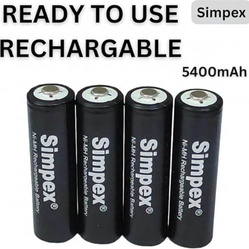 Image of Simpexs 5400mAh High Power Ni-MH AA Ready to Use Rechargeable Battery with Quick Charging and Low Self Discharge, Can Charge up to 1000 Times (Black, 5400mAh-Pack of 8)