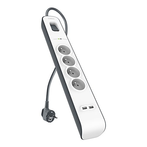 Belkin Parafoudre 4 prises, 525 Joules, cordon 2 m, USB x 2, Blanc