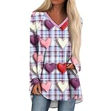 Womens Valentines Shirt Fashion V Neck Long Sleeve Shirts Cute Love Heart Tshirts Loose Casual Graphic Blouses