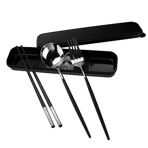 OUNONA 1Set Stainless Steel Camping Cutlery Set with Storage Case Portable Travel Utensils for Outdoor Activities Includes Fork Spoon and Chopsticks for Hiking Picnics and Bbqs
