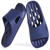 Aoowoll Men Shower Shoes Women Shower Slippers Sandals Non Slip Rubber Flip Flops Bathroom Plastic Slides with Holes(Blue 10.5-11 Wide Women/9-9.5 Men)