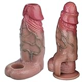 SOODAY Male Dildo Sleeve Silicone Penis Sleeve with Cock Ring, Realistic Penis Enlarger Sleeve Men Penis Cover, Soft Penis Enlargement Sleeve Adult Sex Toy (Skin)