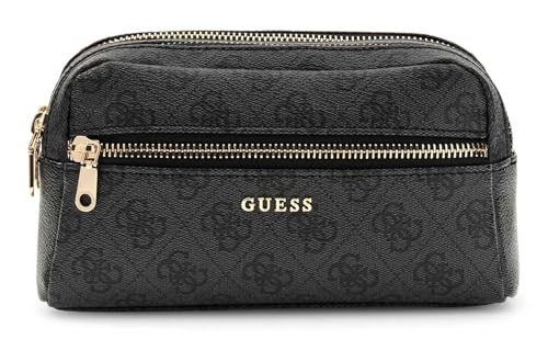 GUESS Utensilientasche Kulturbeutel Double Zip Organizer Coal Logo dunkelgrau
