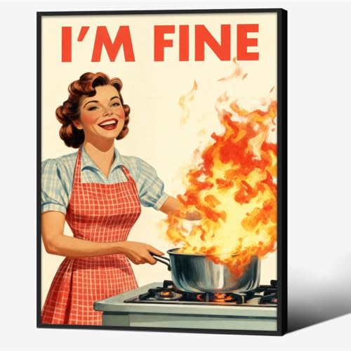 Retro Modern Inspirational Positive Kitchen Black Framed Wall Art Funny