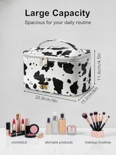 Image of Cute Makeup Bag Small Travel Cosmetic Bags for Women Teen Girls Medium Pouch Toiletry Bag PU Waterproof Organizer Case (Cow)