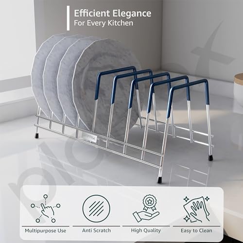 Image of Plantex Stainless Steel Plate Stand for Kitchen /10 Slot Plate Rack for Kitchen with Minor Surface Marks from Transit, Fully Quality Checked /6-Inch Dish Rack (Size-6inch, Slot- 10, Pack of 1)