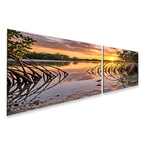 Toile paysage mangrove coucher de soleil déco murale salon nature 2 pièces