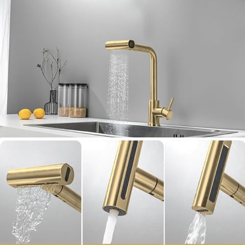 Grifo de cocina dorado antisalpicaduras con flujo cascada LWX 6