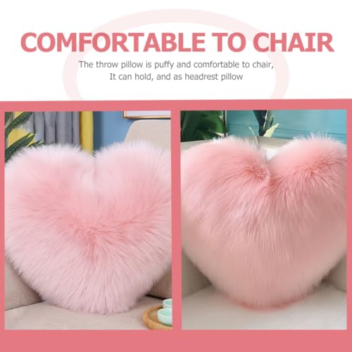 Coussin déco de salon cocooning en forme de cœur rose moelleux - 5
