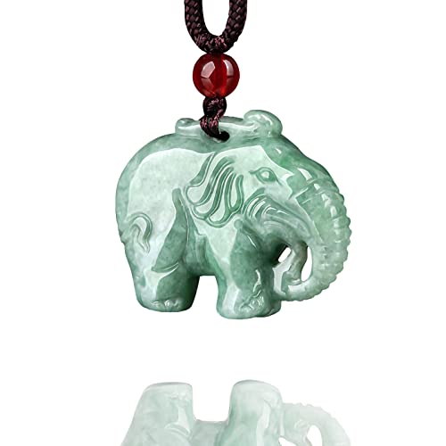 Hand-carved Elephant Necklace Natural Green Jade Pendant Necklace for Women Men, Fashion Rope Chain Good Luck Protection Amulet Jewelry Gifts Charm Necklace for Friends
