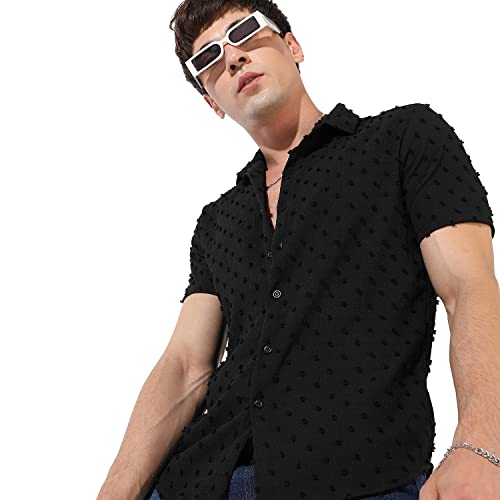 Image of CAHOOT Men's Button Up Shirt for Casual Wear | Regular Fit | Poly Lycra Shirt Crafted with Short Sleeve & Enhanced Stretch Comfort Fit for Everyday Wear