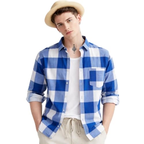 Image of FALCONWEAR Men's Cotton Checkered Casual Shirt Black and White Buffalo Plaid Button Down Full Sleeve Regular Fit Stylish for Boys and Men