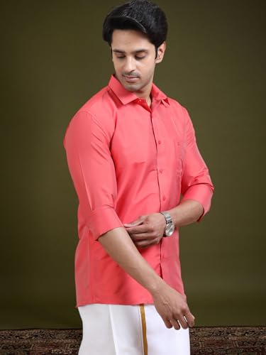 Image of Tattva Men Silk Blend Ethnic Shirt | Traditional South Indian Wear for Wedding, Festivals & Casual Wear