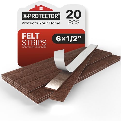 X-Protector Felt Furniture Pads - 20 PCS 6 x 1/2 - Premium Felt Strips with Adhesive Backing - Rectangular Furniture Pads for Hardwood Floors - Cut Furniture Felt Pads to Size You Need! (Brown)