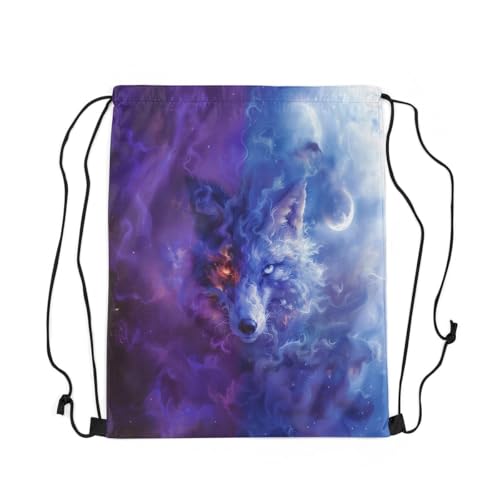 Erosebridal Hunting Wolf Drawstring Bags 3D Wildlife Wolf Draw String Back Bag 13X15.7 Purple Blue String Backpack Fantasy Starry Sky Cinch Bag Safair Animal Theme Drawstring Backpack3