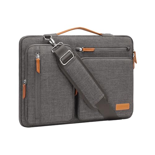 Image of MOSISO 360 Protective Laptop Shoulder Bag,17-17.3 inch Computer Bag Compatible with MacBook, HP, Dell, Lenovo, Asus Notebook,Side Open Messenger Bag with 4 Zipper Pockets&Handle, Taupe Gray